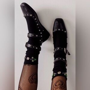 Free People Mystic Diamante Leather Flats Mary Janes Size 7.5